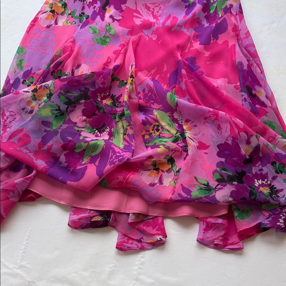Vintage Y2K Hot Pink Floral Bias Asymmetrical Midi Skirt Cache Mermaid S Barbie - Picture 16 of 17